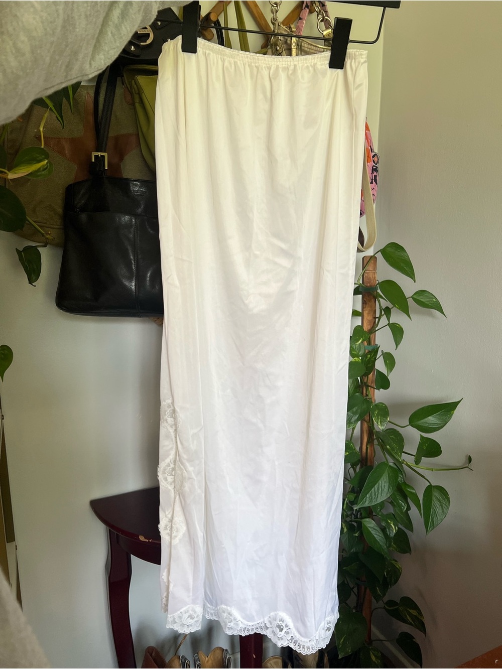 Vintage White Lace-Hem Slip Skirt